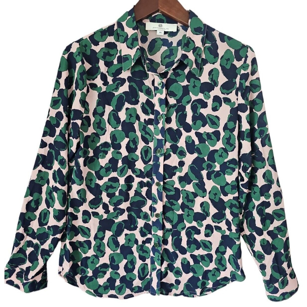 JEAN PIERRE KLIFA Paris Women's Collared Button Shirt Long Sleeve Green Print XS
